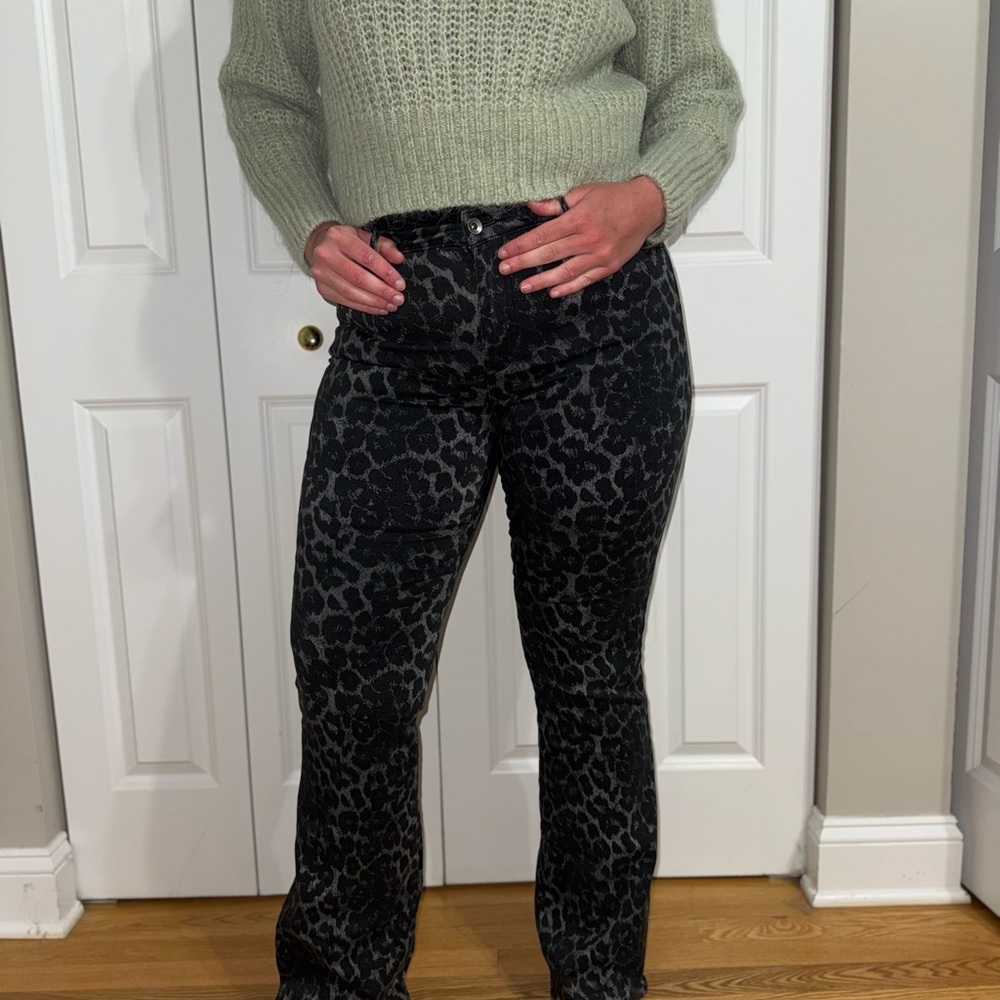 Calzedonia Black Leopard Print Flare Pants